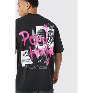 BoohooMan Black Oversized Graffiti Heavyweight T-shirt Size Small